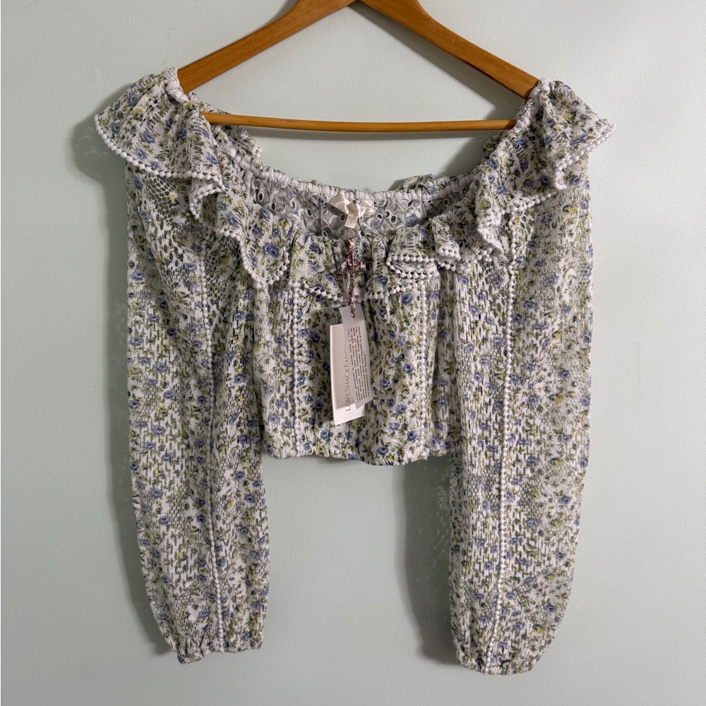 NWT LoveShackFancy Dorabella Crop Top White Garden Stream Small